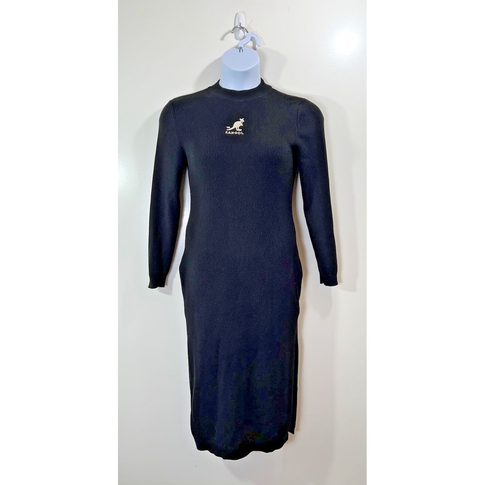 Kangol x H&M Womens Midi Bodycon Ribbed Logo Sweater Dress L Streetwear Heritage